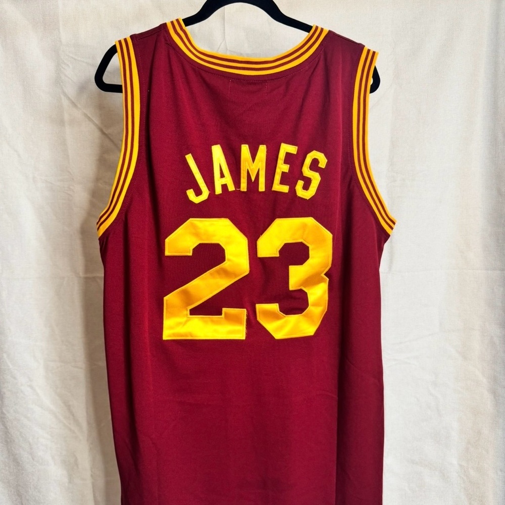 NBA LeBron James Cavaliers Red and Yellow Jersey
